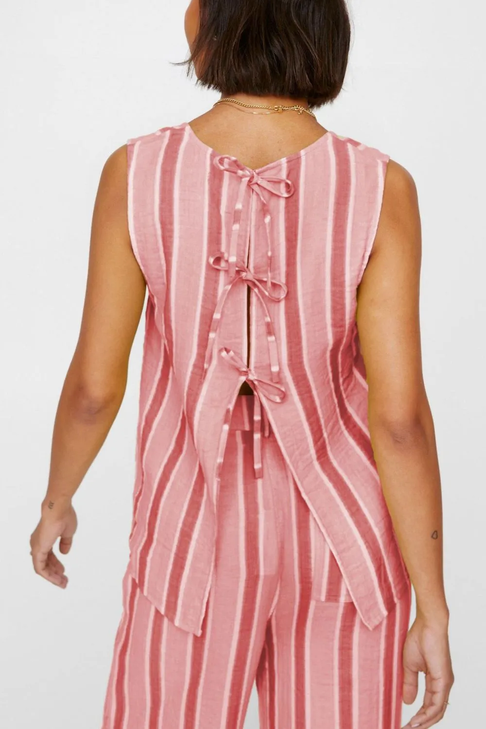Tied Front Striped Top and Pants Set, image 10