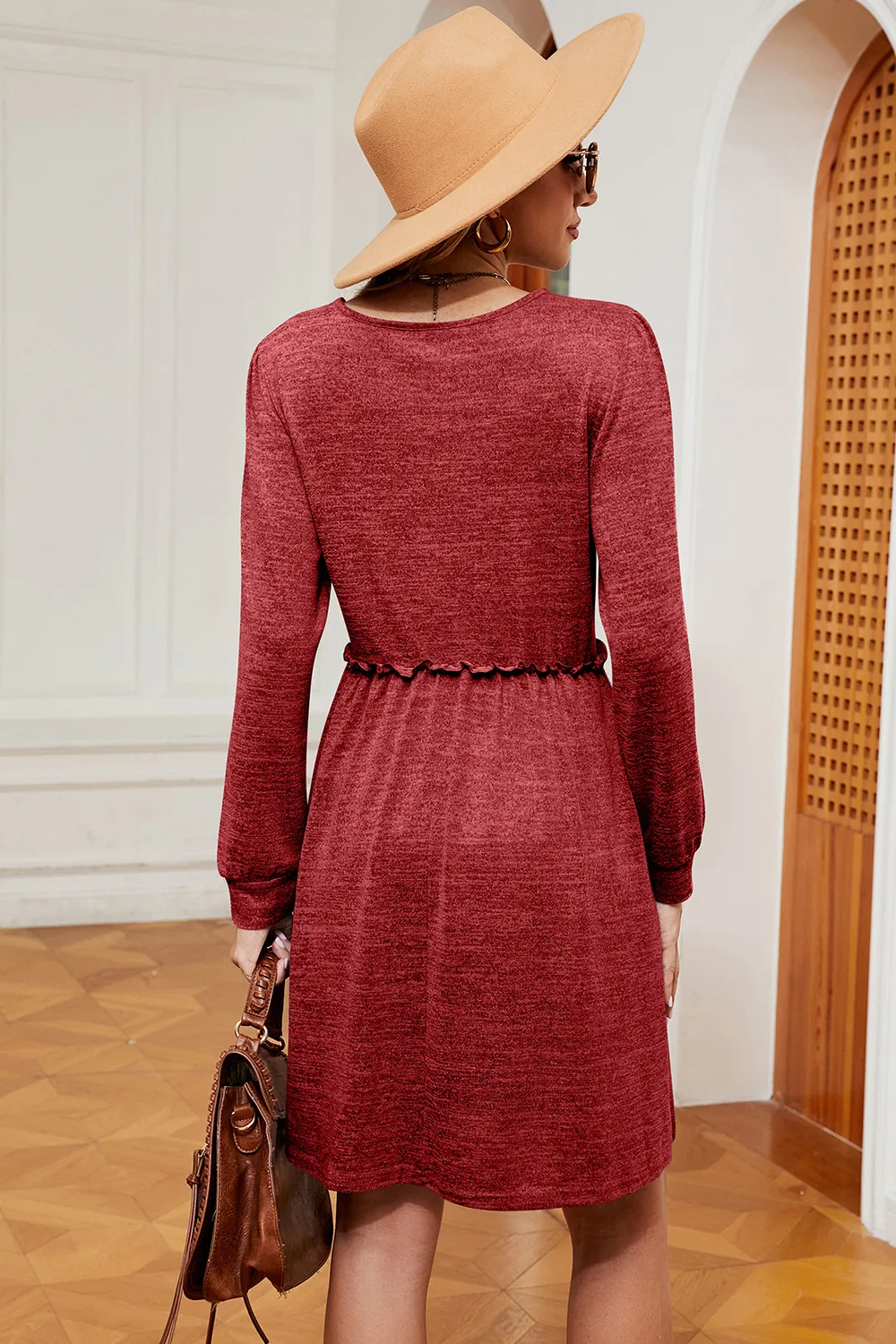 Frill Square Neck Long Sleeve Dress, image 9