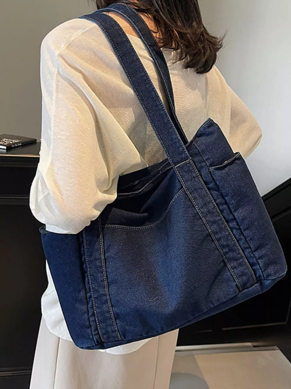 Denim Tote Shoulder Bag, image 4