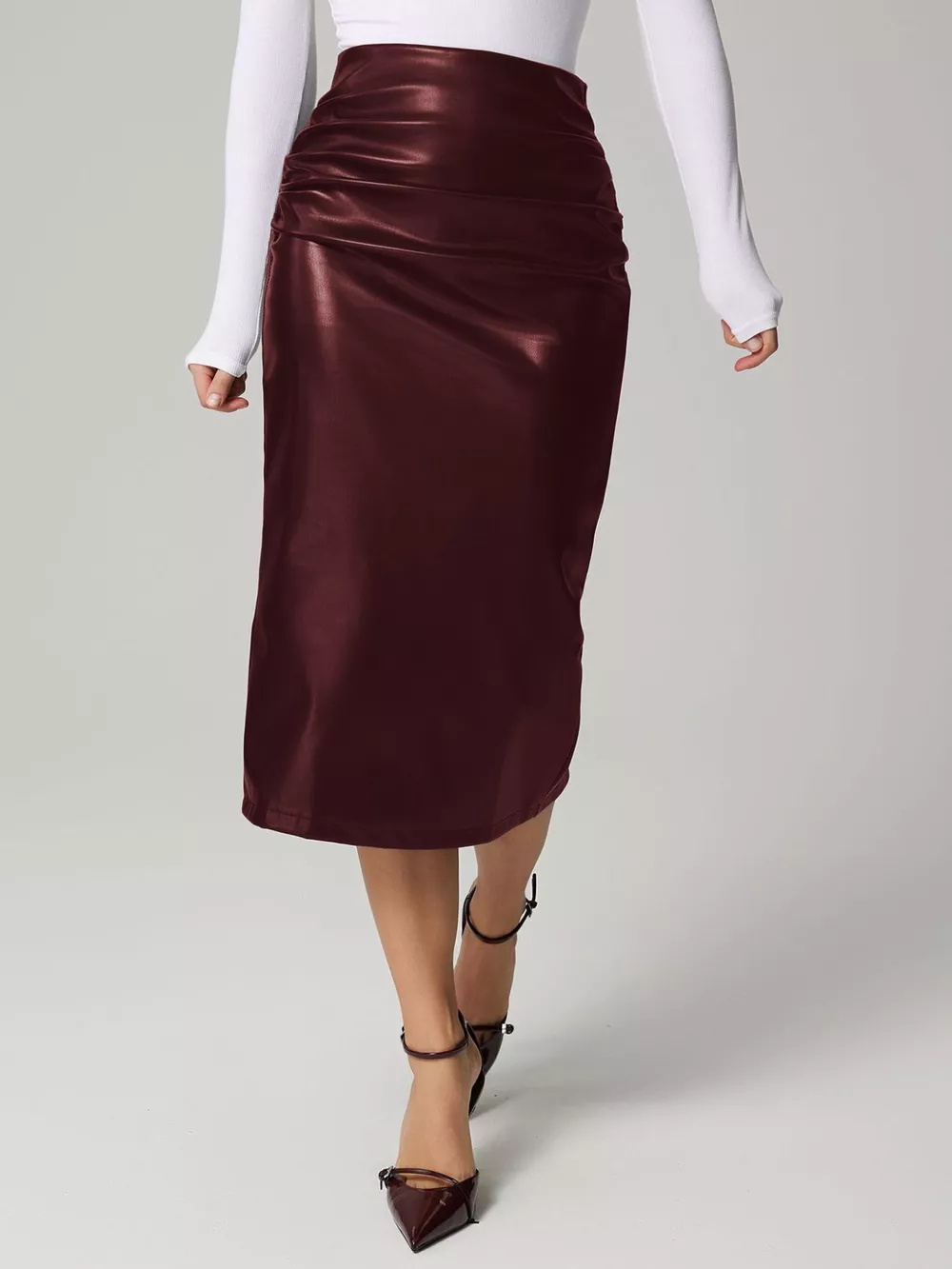 Slit Back Leather Skirt, image 3