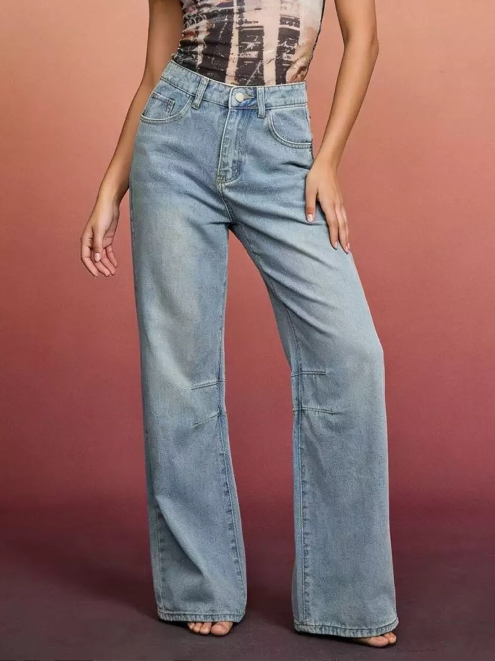 Wide Leg Wash Jeans, image 4