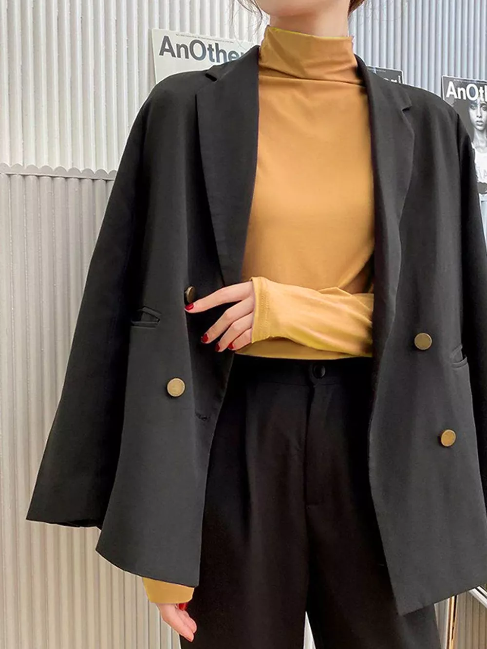 Solid Color Turtleneck Long Sleeve T-Shirt, image 4