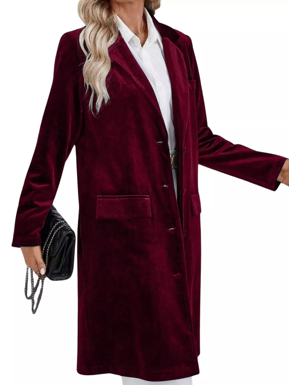 Lapel Collar Long Sleeve Longline Coat, image 23