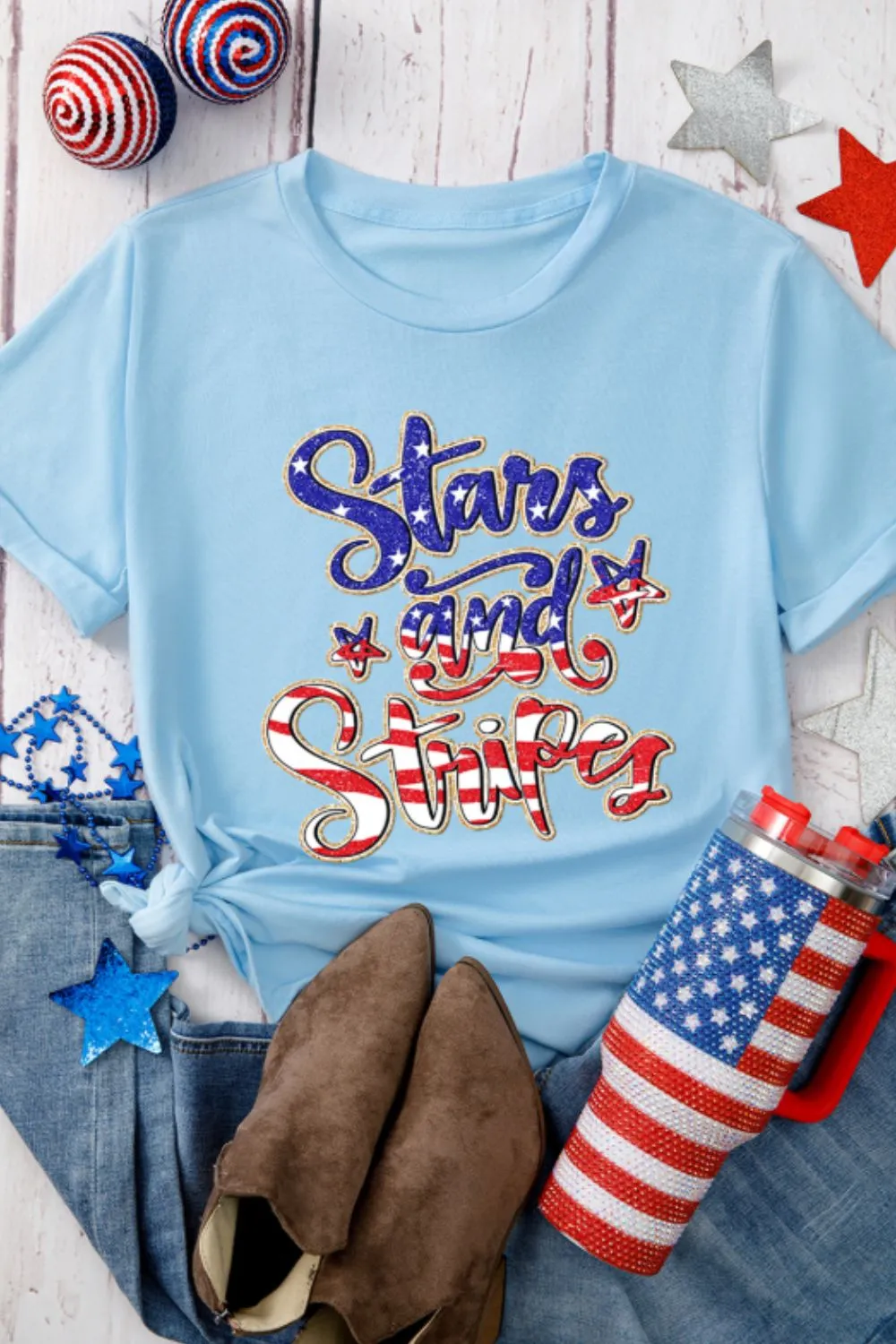 Stars and Stripes Patriotic Graphic T-Shirt, image 4