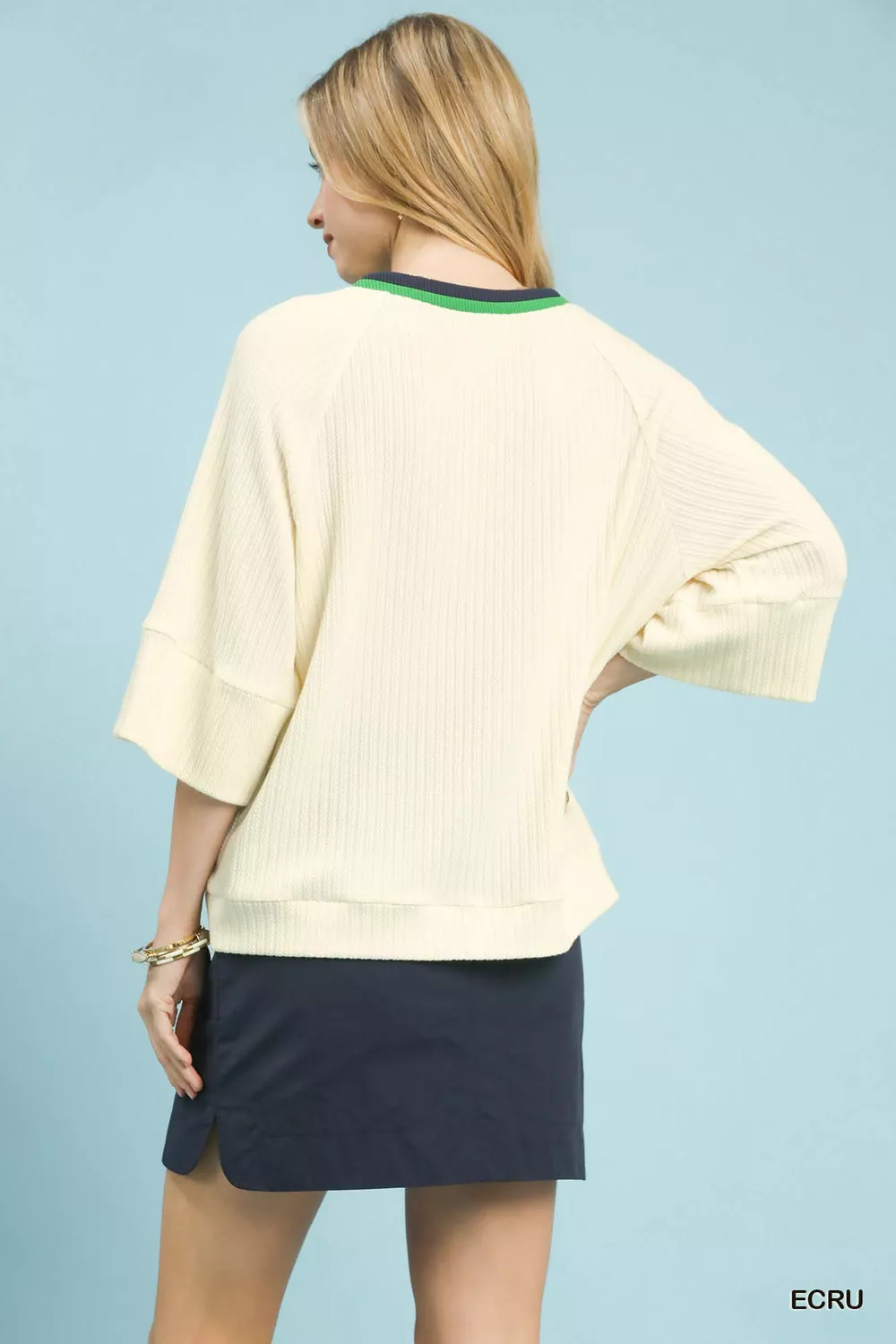 Ribbed Knit Top with Contrast Trim, image 2