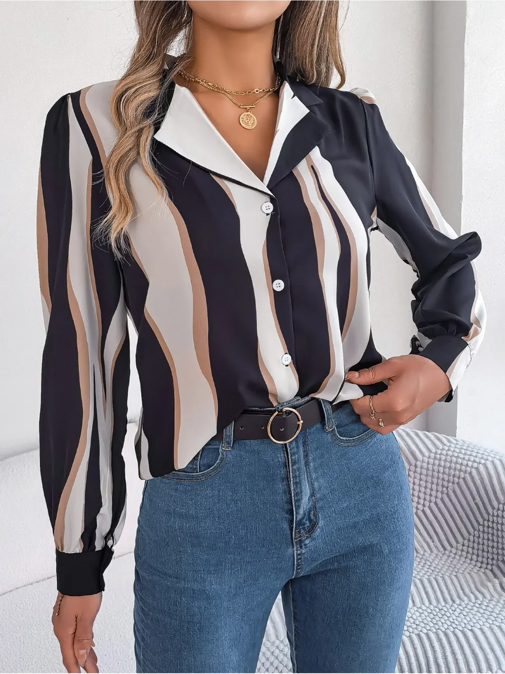 Printed Button Up Long Sleeve Shirt, image 2