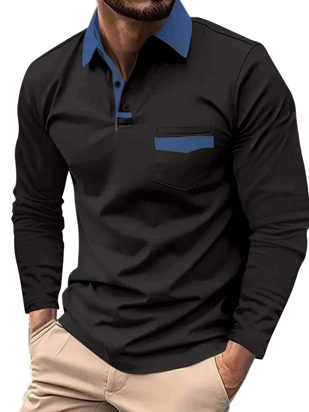 Men's Full Size Collared Neck Long Sleeve Polo Plus Size, image 3