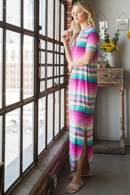 Full Size Striped Short Sleeve Maxi Tee Dress Plus Size, image 9