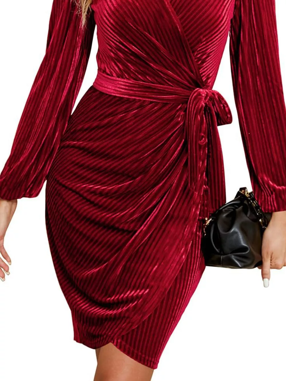 Surplice Long Sleeve Tie Waist Dress, image 16