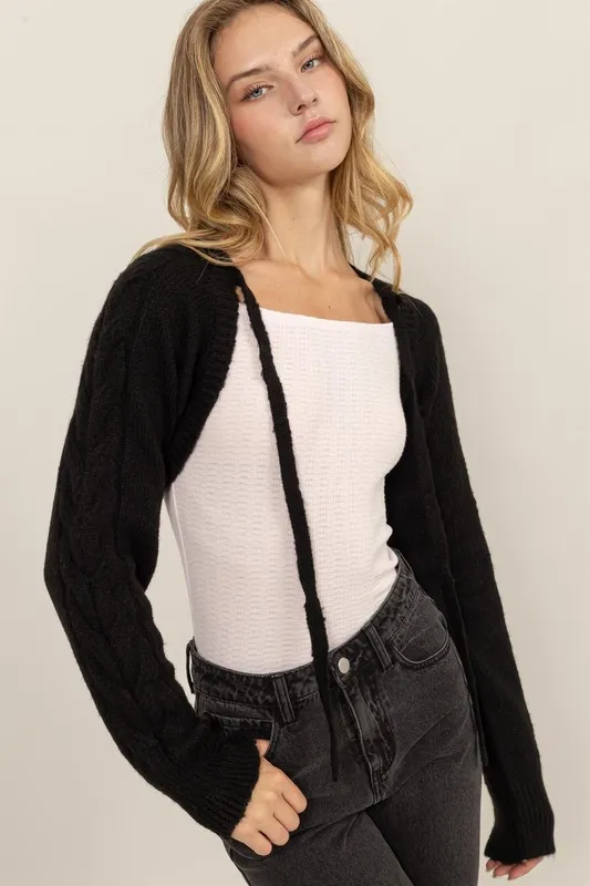 Cable-Knit Tie-Front Shrug, image 2