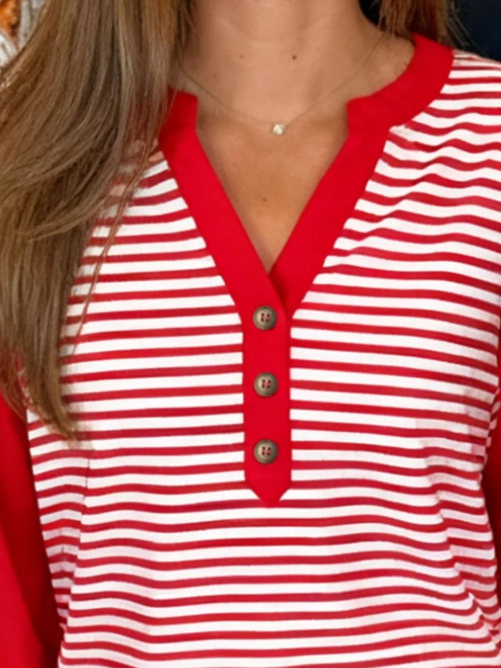 Striped Button-Detail Long Sleeve Top, image 2