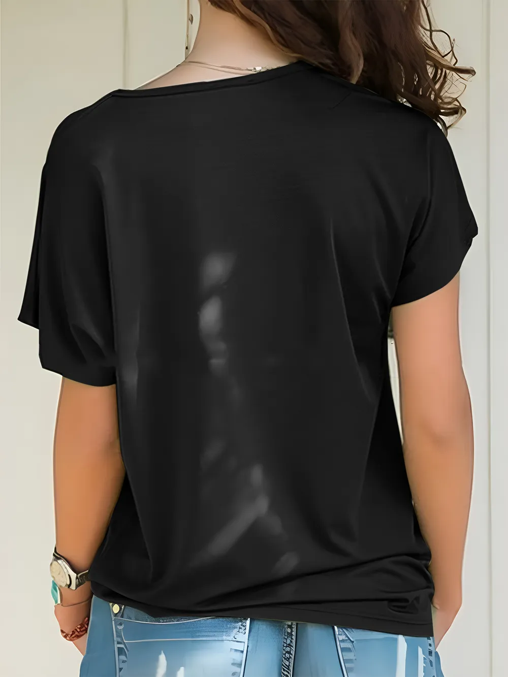 Asymmetrical Neck Short Sleeve T-Shirt, image 15