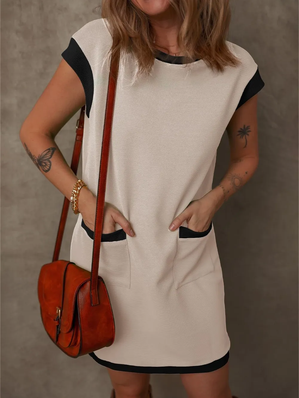 Round Neck Cap Sleeve Mini Dress, image 15