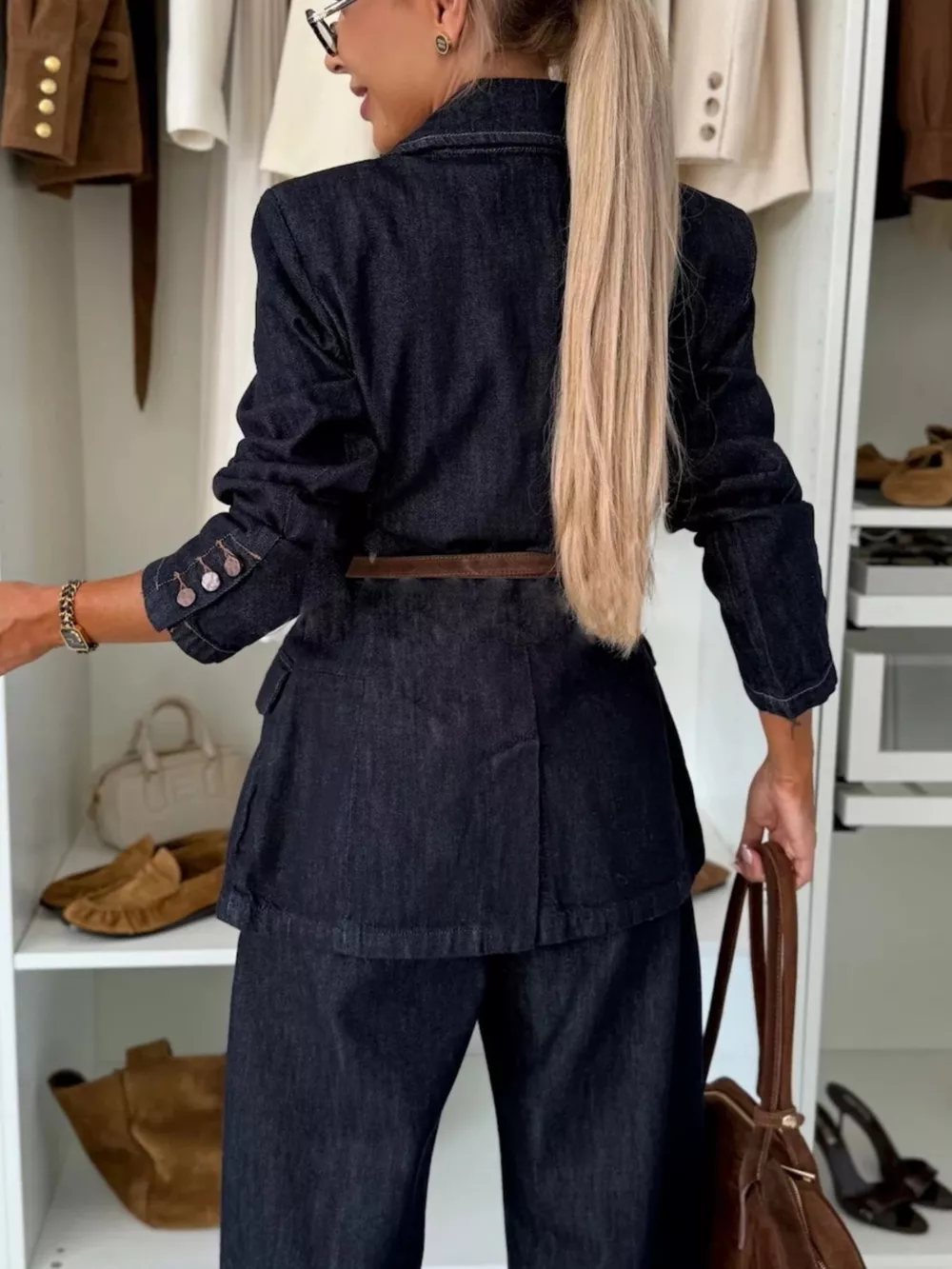 Single-Breasted Washed Denim Blazer, image 4