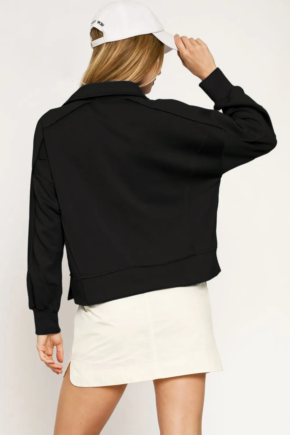 Collared Neck Long Sleeve Top with Raw Hem Detail, image 2