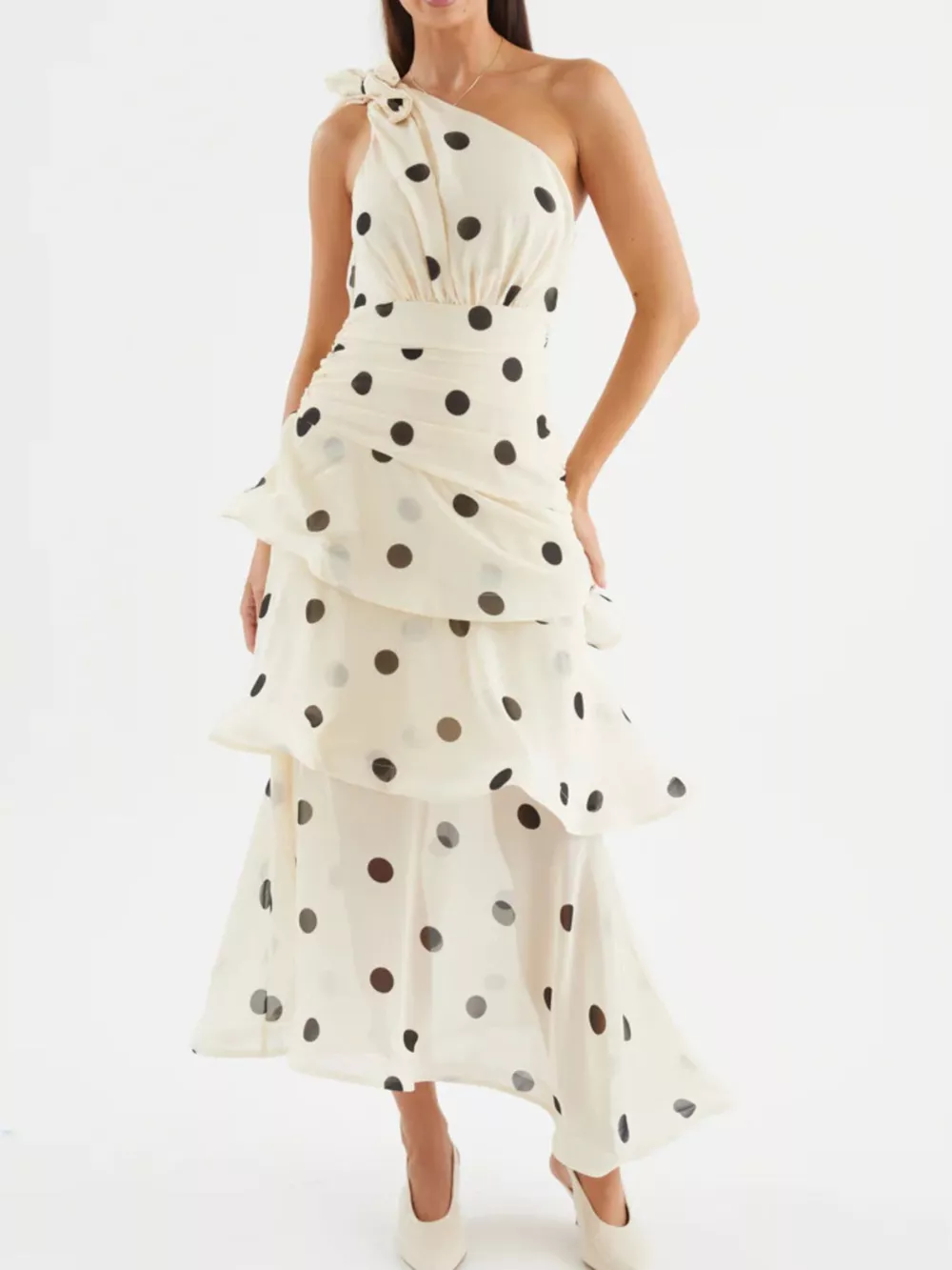 Polka Dot One-Shoulder Ruffle Dress, image 13