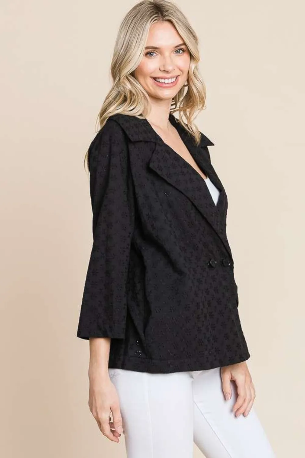 Double Breasted Eyelet Jacket with Pockets, image 3