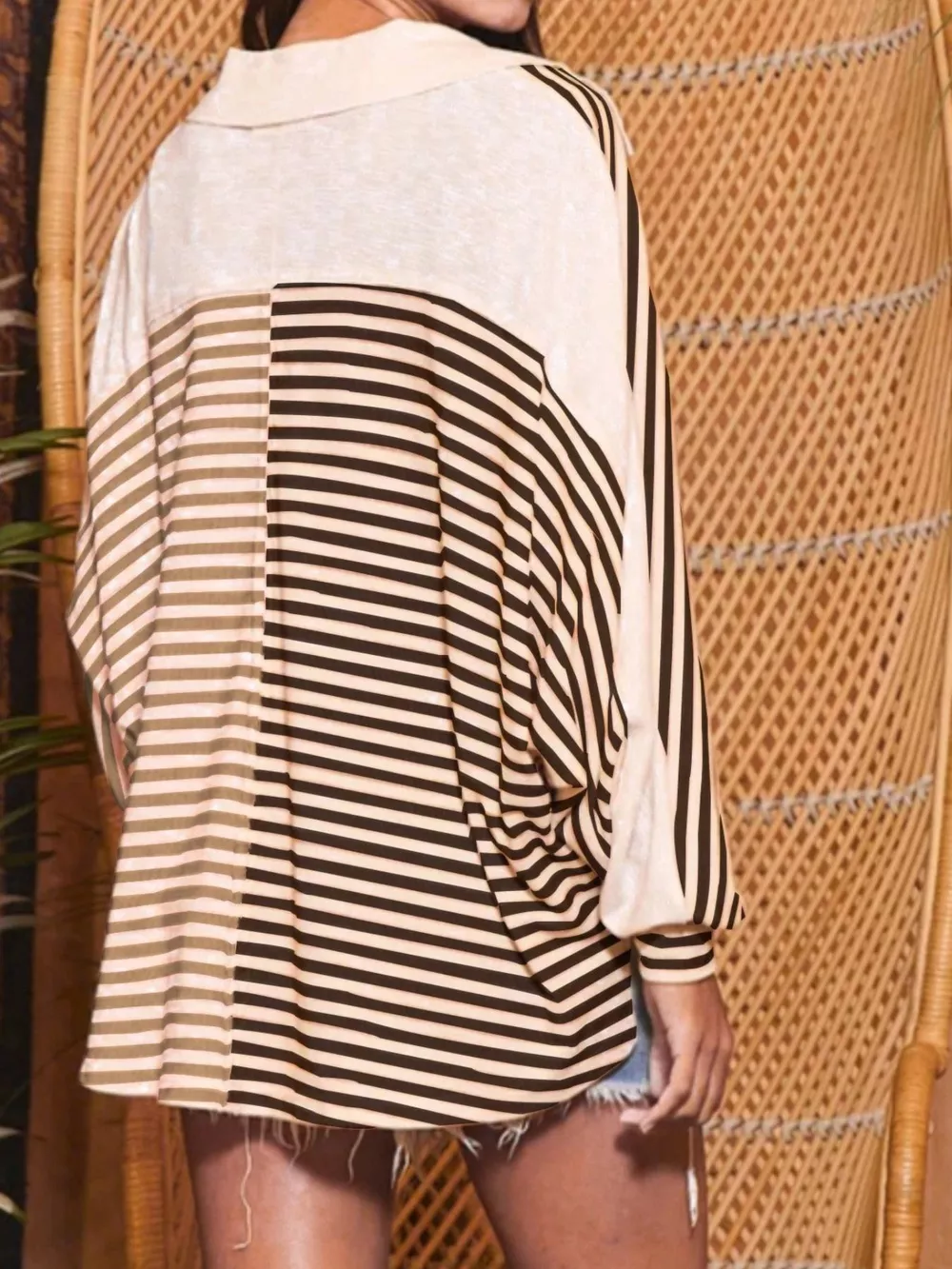 Striped Oversized Half Button Sweatshirt, image 6