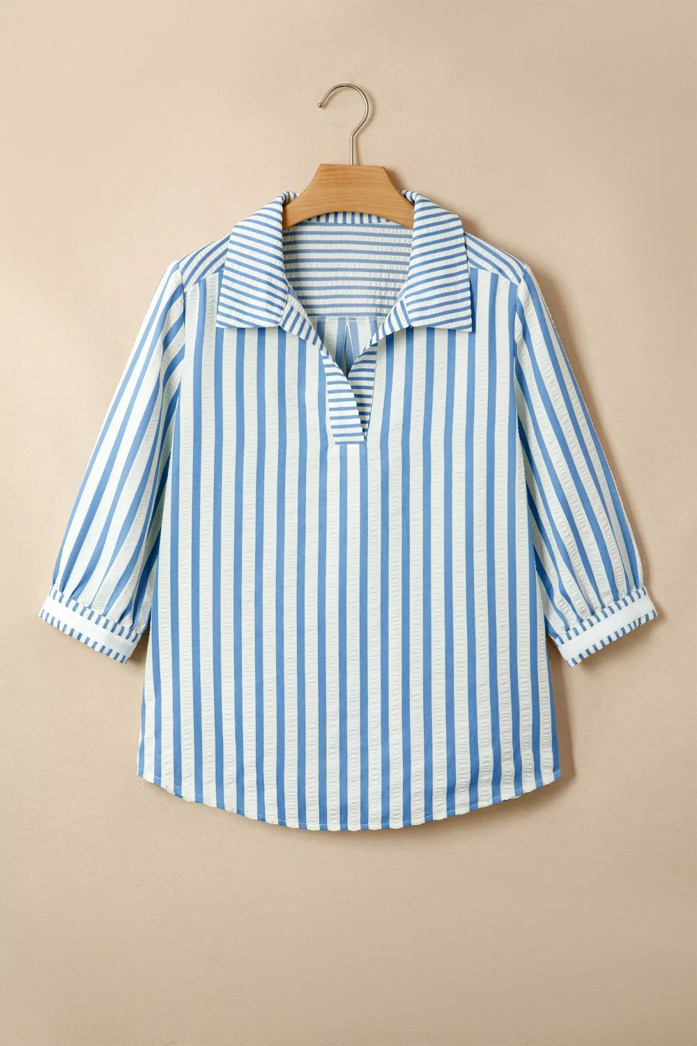Stripe 3/4 Sleeve Collared Neck Blouse, image 4