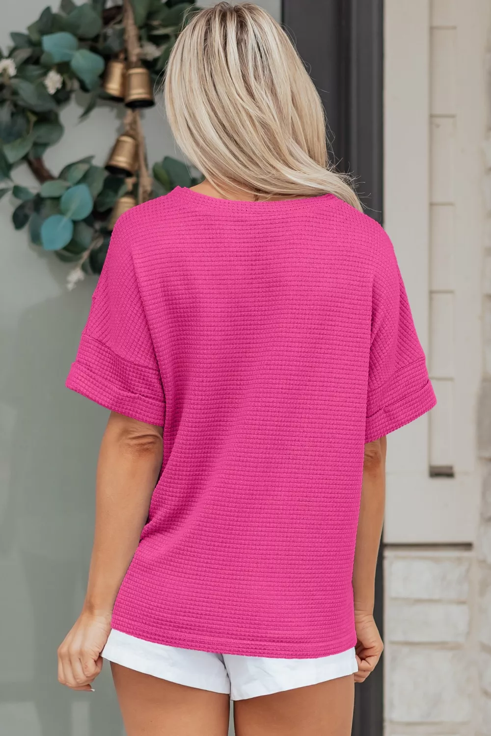 Textured Waffle Knit V-Neck T-Shirt, image 2