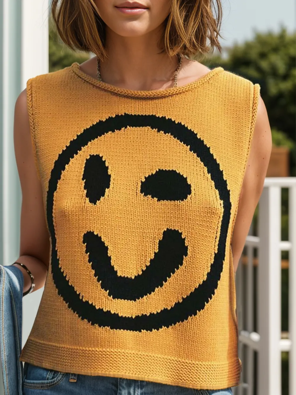 Smiley Round Neck Sweater Vest, image 15