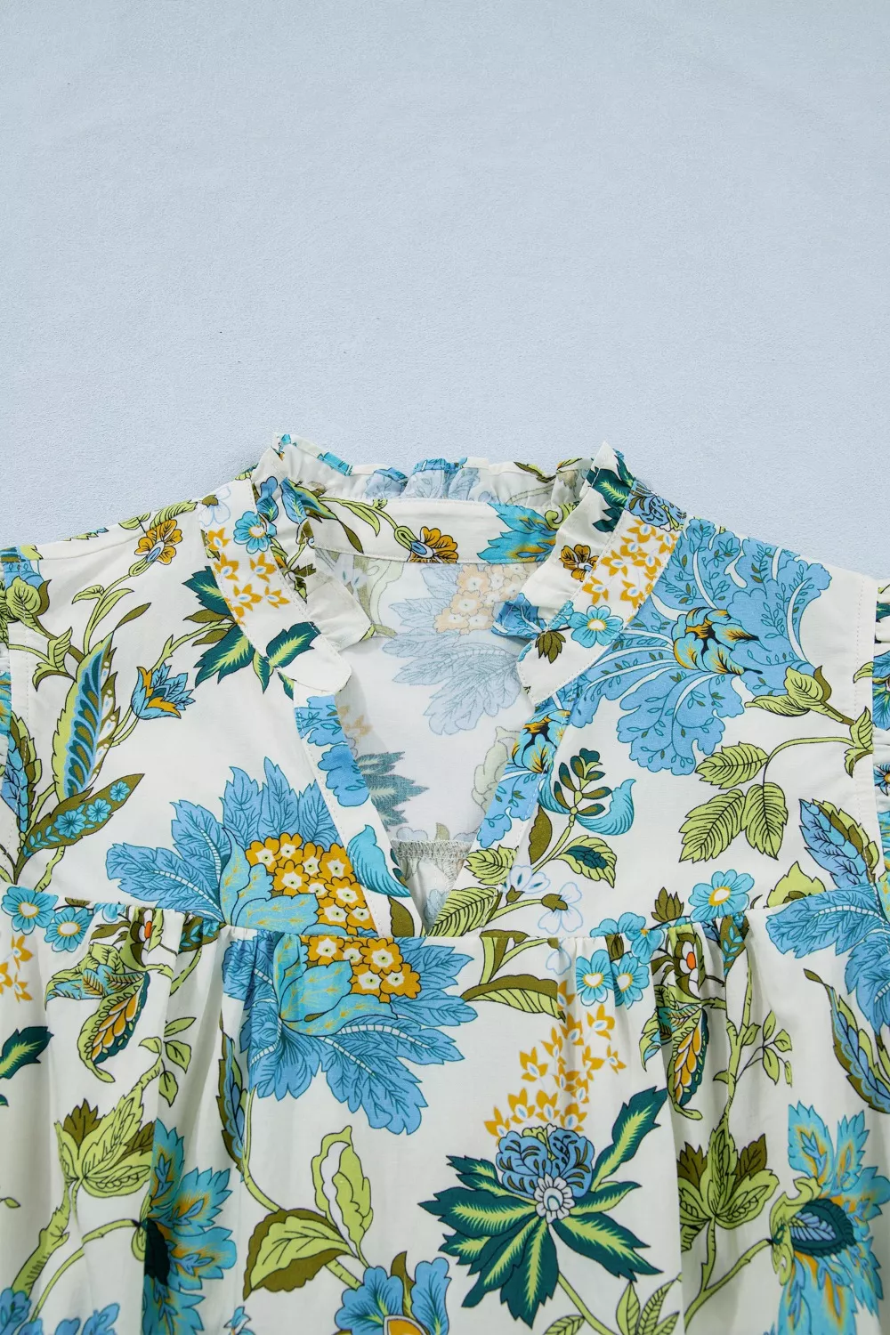Floral Print V Neck Triple Ruffle Short Sleeve Shift Mini Dress, image 8