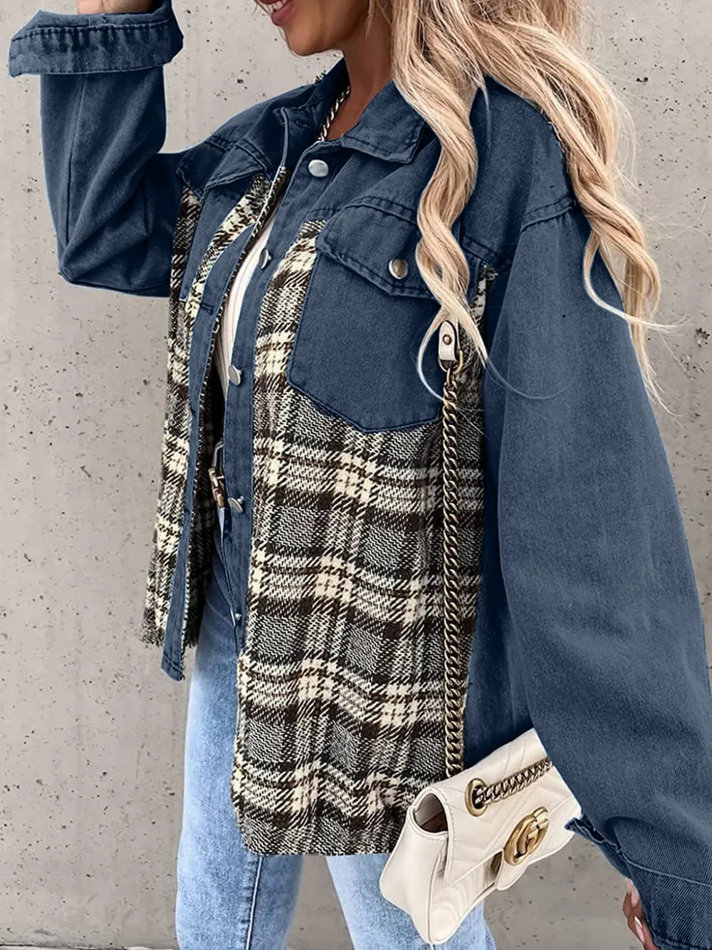 Plaid Button Up Dropped Shoulder Jacket, image 6