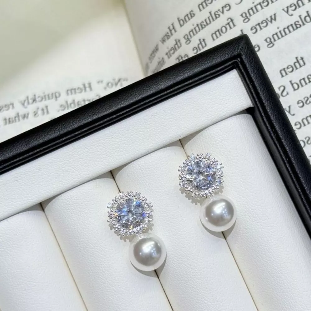 Zircon Pearl Drop Earrings, image 5