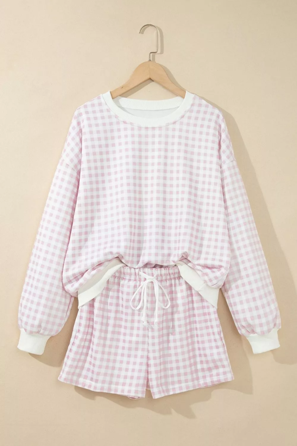 Gingham Long Sleeve Sweatshirt and Shorts Set, image 7