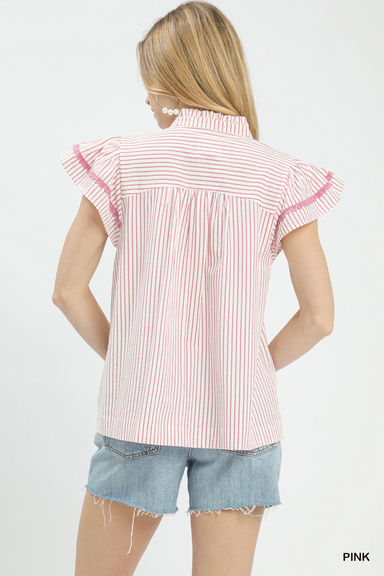 Striped Flutter Sleeve Top, image 4