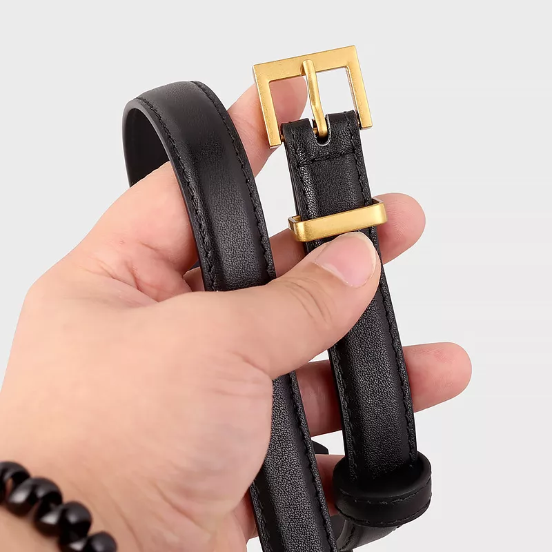 Leather Skinny Belt with Golden Buckle, image 7