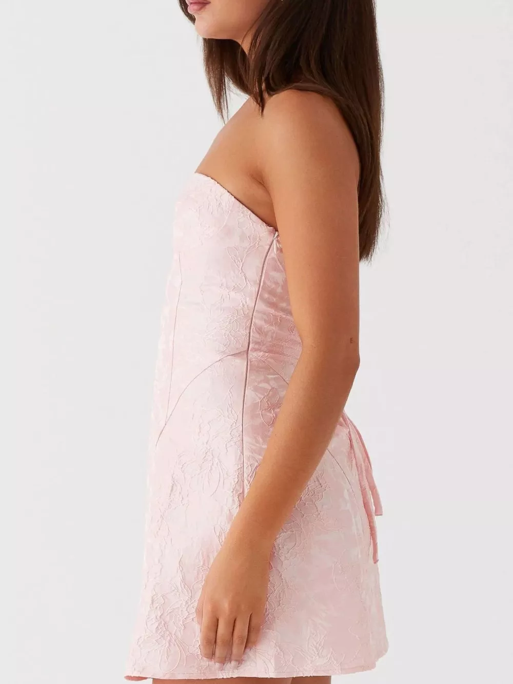 Lace Up Jacquard Tube Mini Dress, image 2