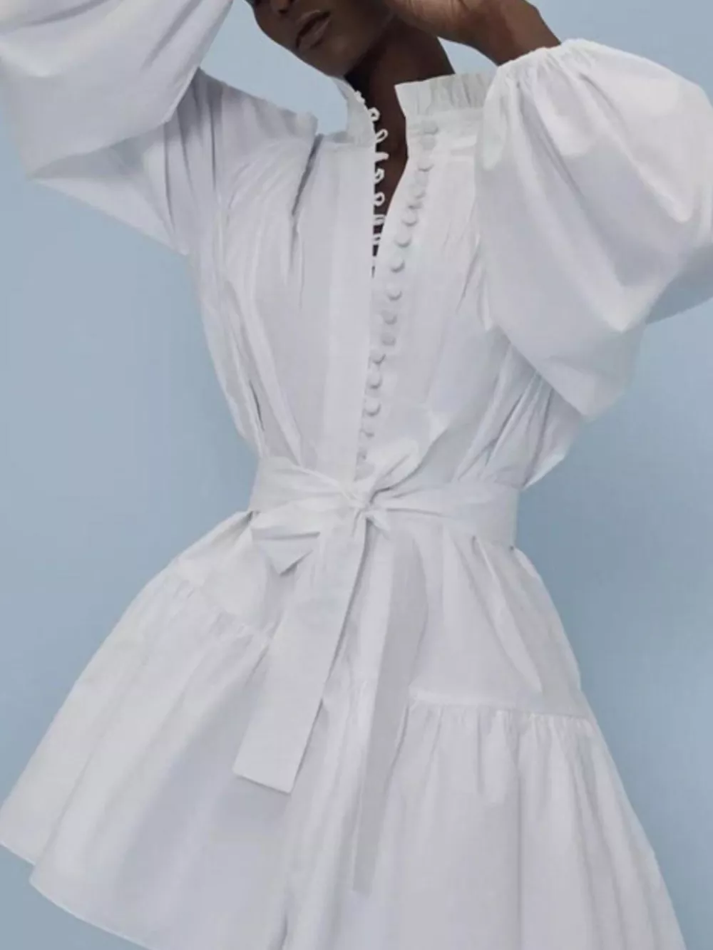 Button-Up Balloon Sleeve Mini Dress, image 3