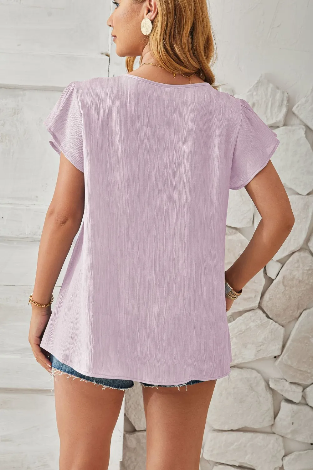 Ruched V-Neck Flounce Sleeve Blouse, image 12