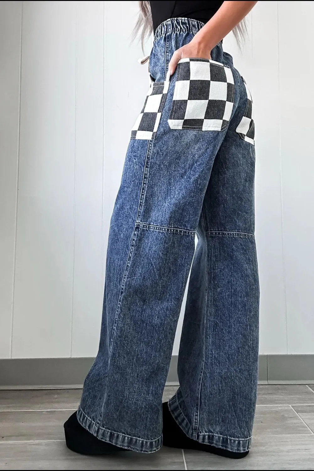Checkered Wide Leg Jeans, image 4