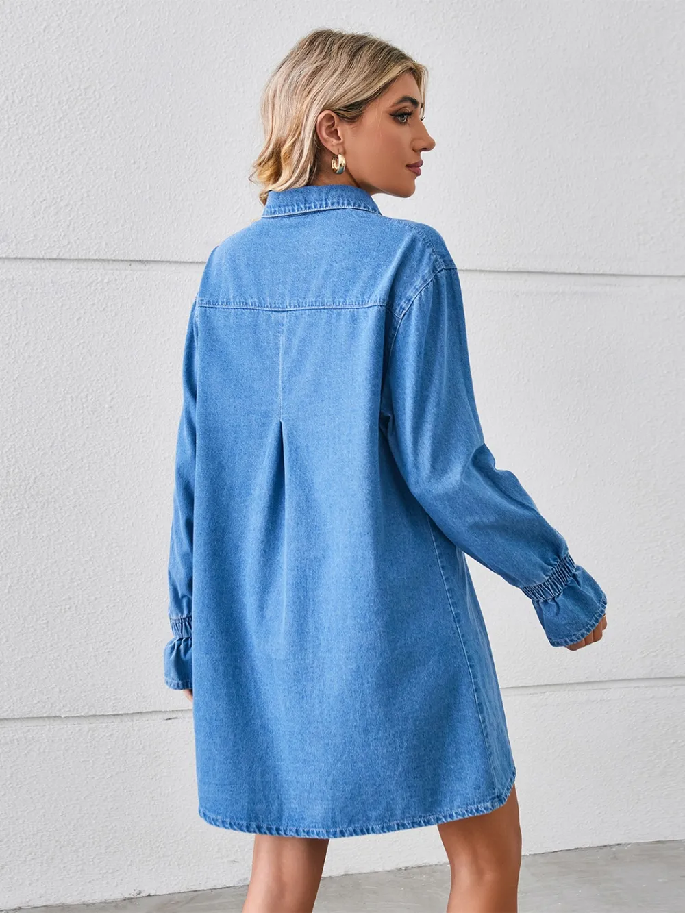 Pocketed Dropped Shoulder Mini Denim Dress, image 5