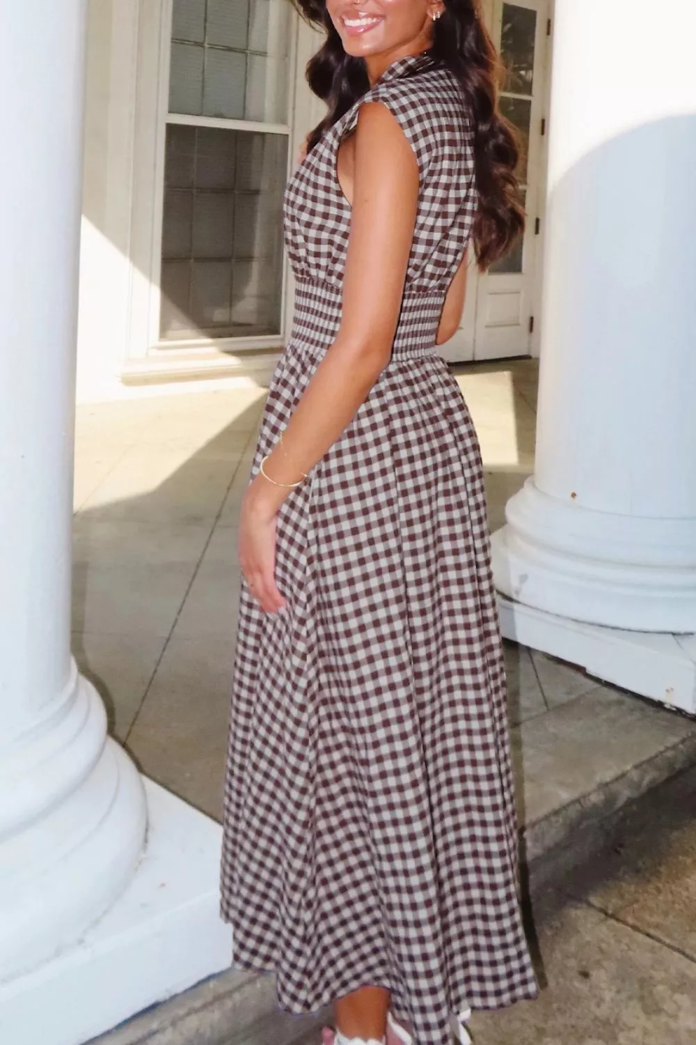 Gingham Zip-Front Midi Dress, image 8