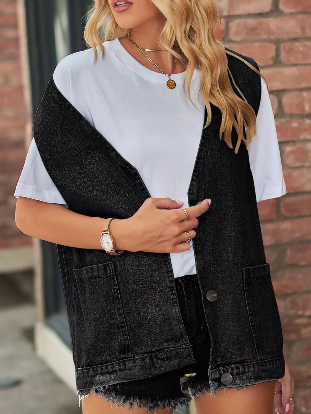 Sleeveless Button-Down Denim Jacket Vest, image 6