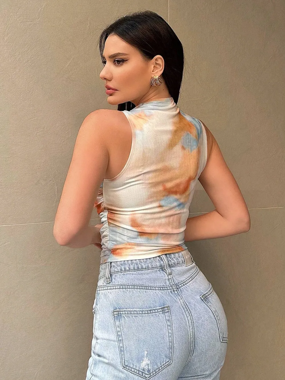 Printed Mock Neck Ruched Tank, image 18
