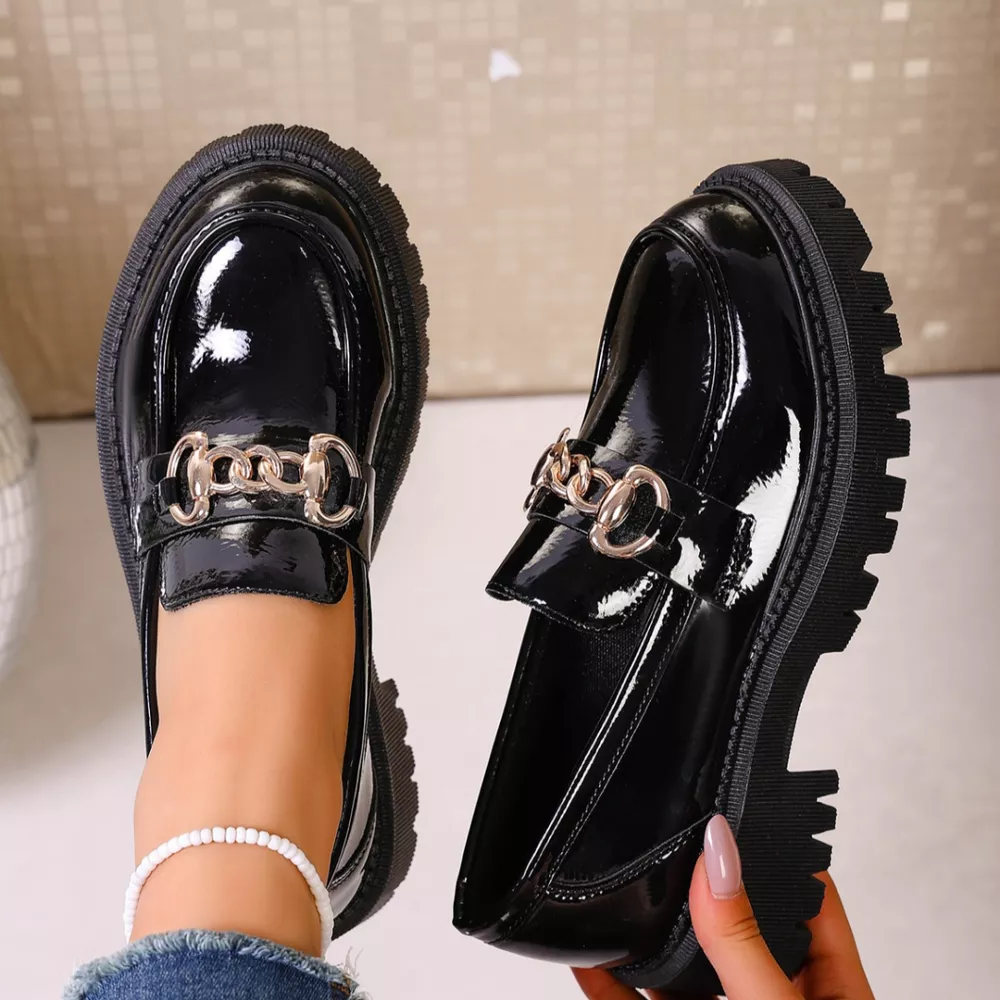 Chain Decor Round Toe Loafers, image 11