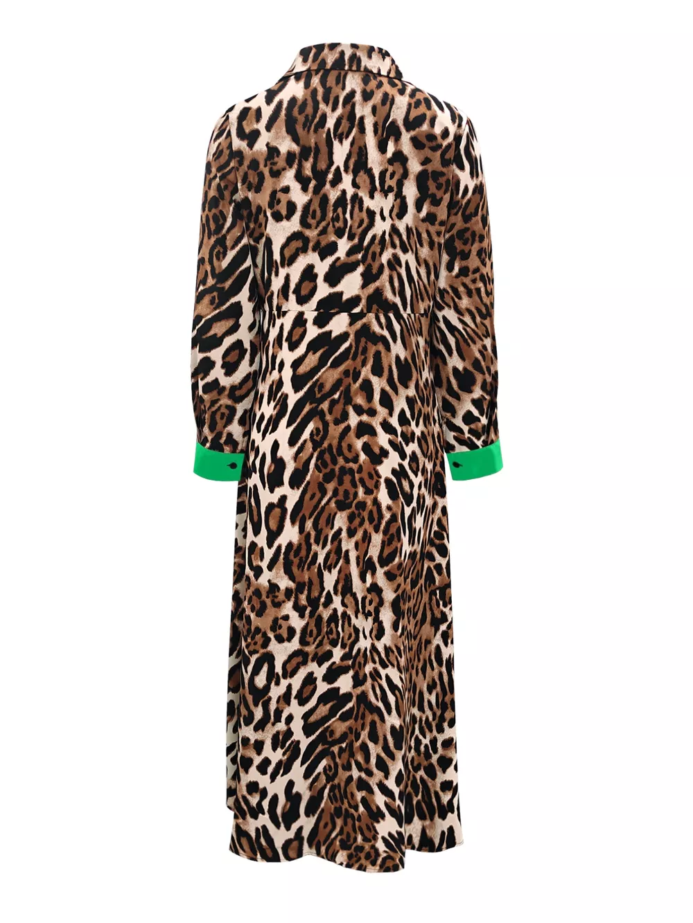 Leopard Print Long Sleeve Shirt Dress with Contrast Trim, image 12