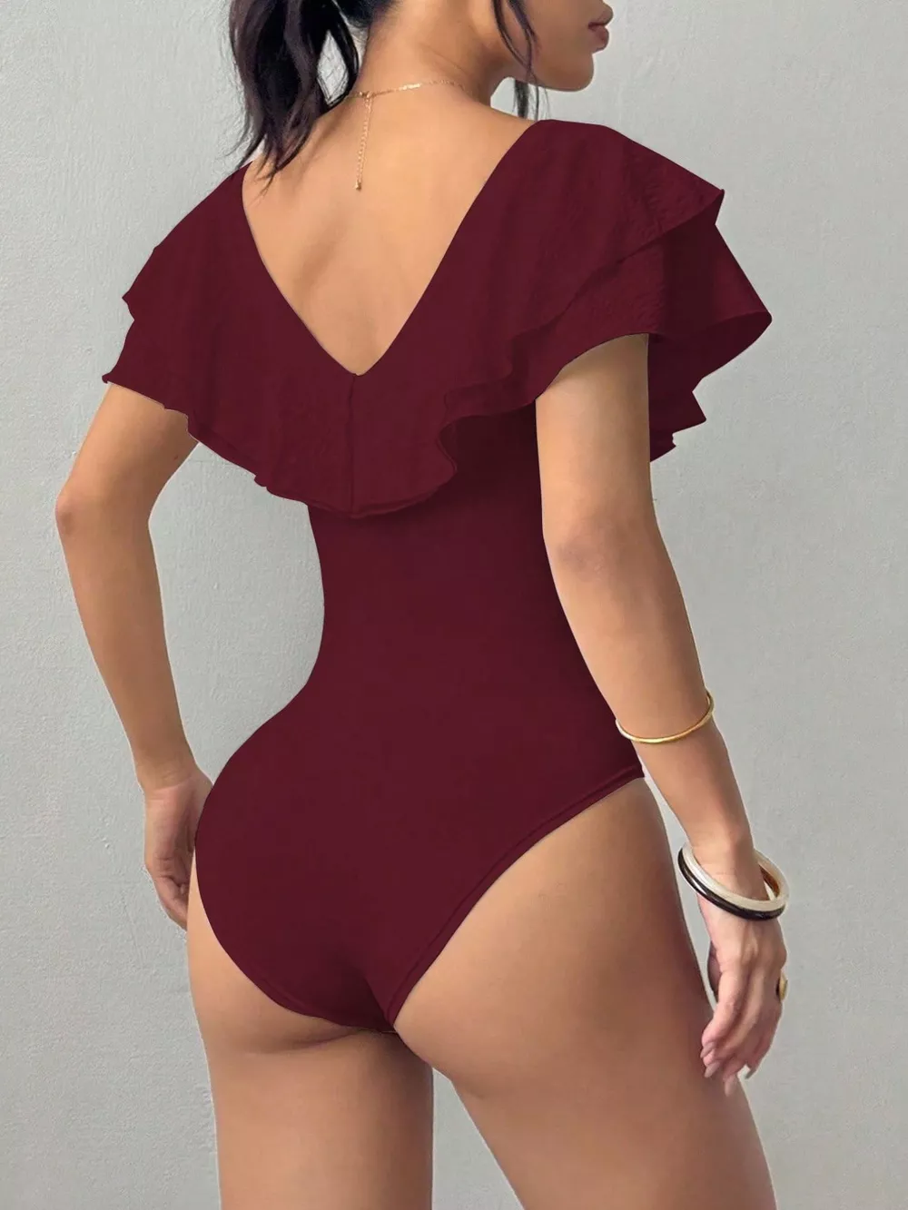 Ruffle Trim V-Neck Bodysuit, image 16