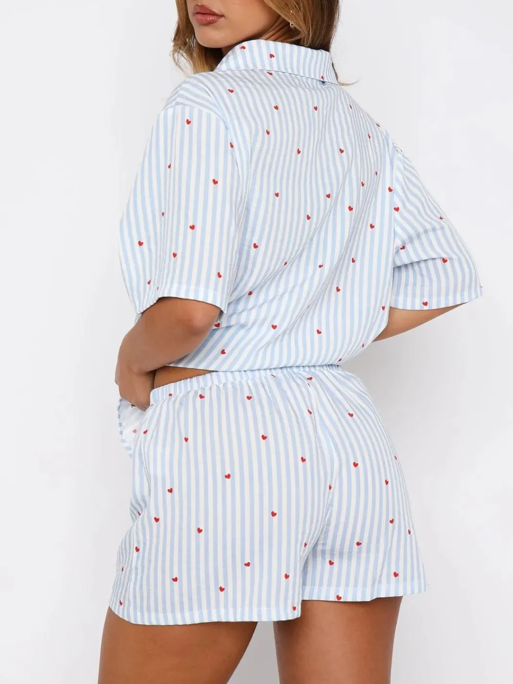 Valentine's Day Printed Collared Neck Short Sleeve Top and Shorts Set, image 16