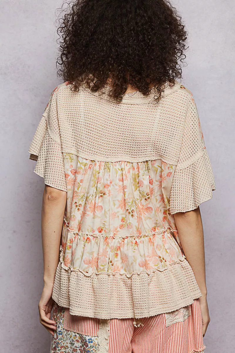 Floral Print V-Neck Woven Blouse with Gentle Gathers, image 4
