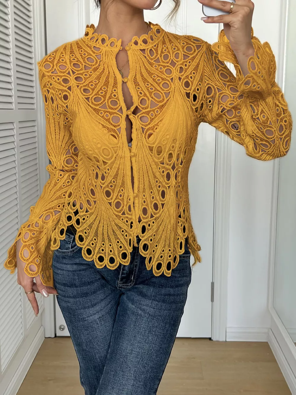 Lace Button Up Long Sleeve Shirt, image 8
