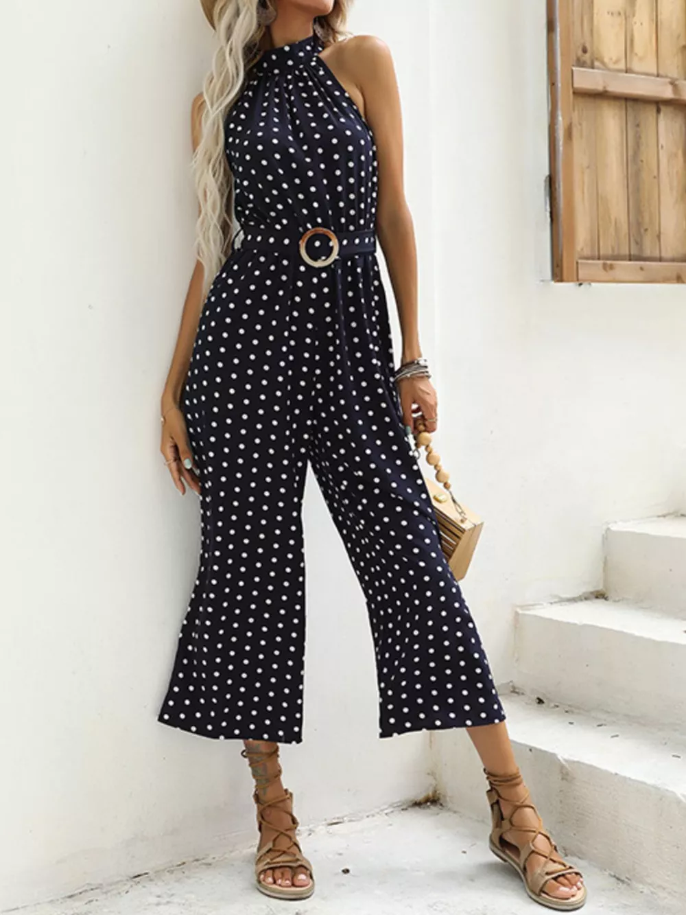 Polka Dot Halter Neck Wide Leg Jumpsuit, image 7