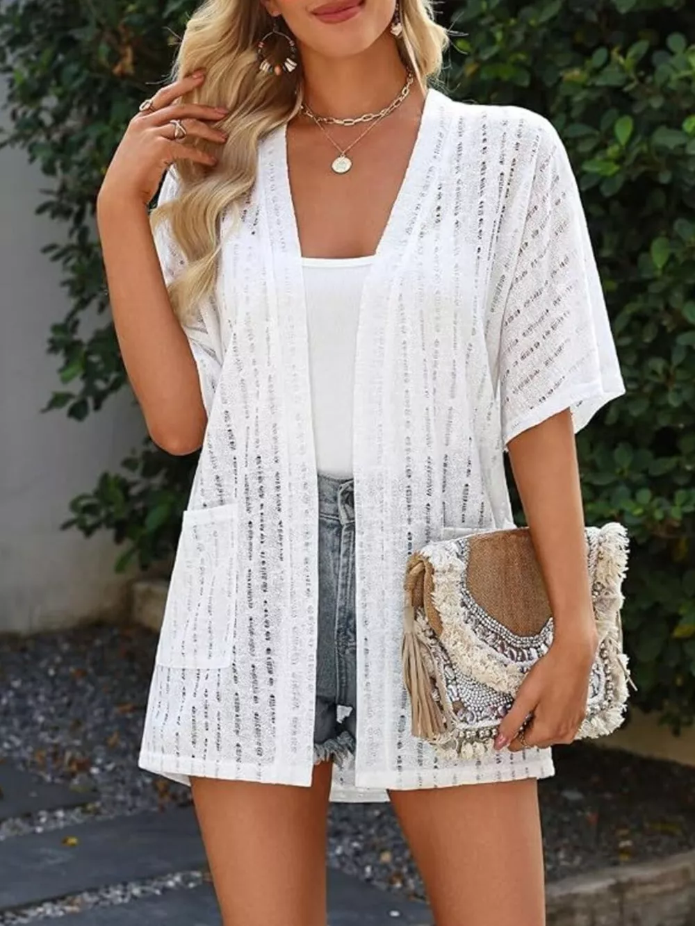 Openwork Open Front Cardigan, image 4
