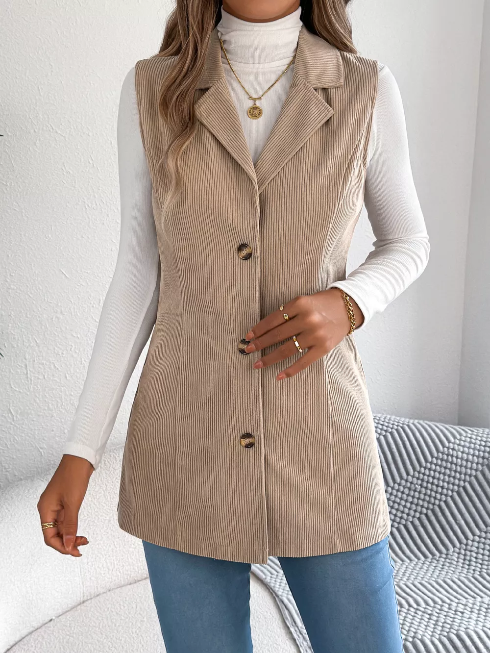 Button-Front Longline Vest Coat, image 5