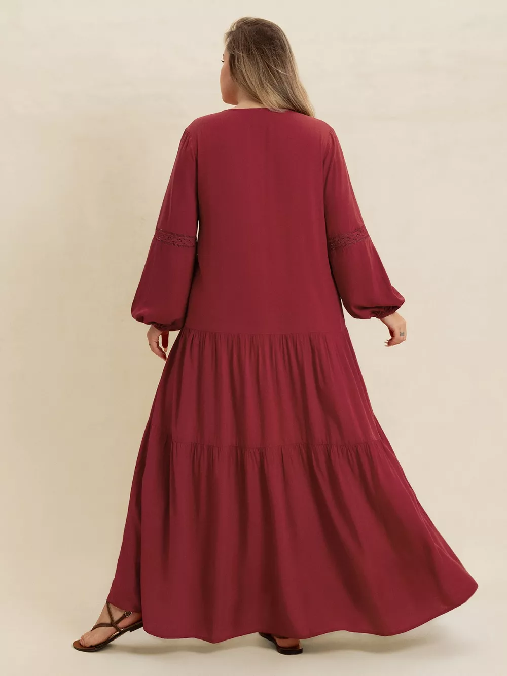 Plus Size Bohemian Tiered Maxi Dress with Balloon Sleeves, image 21