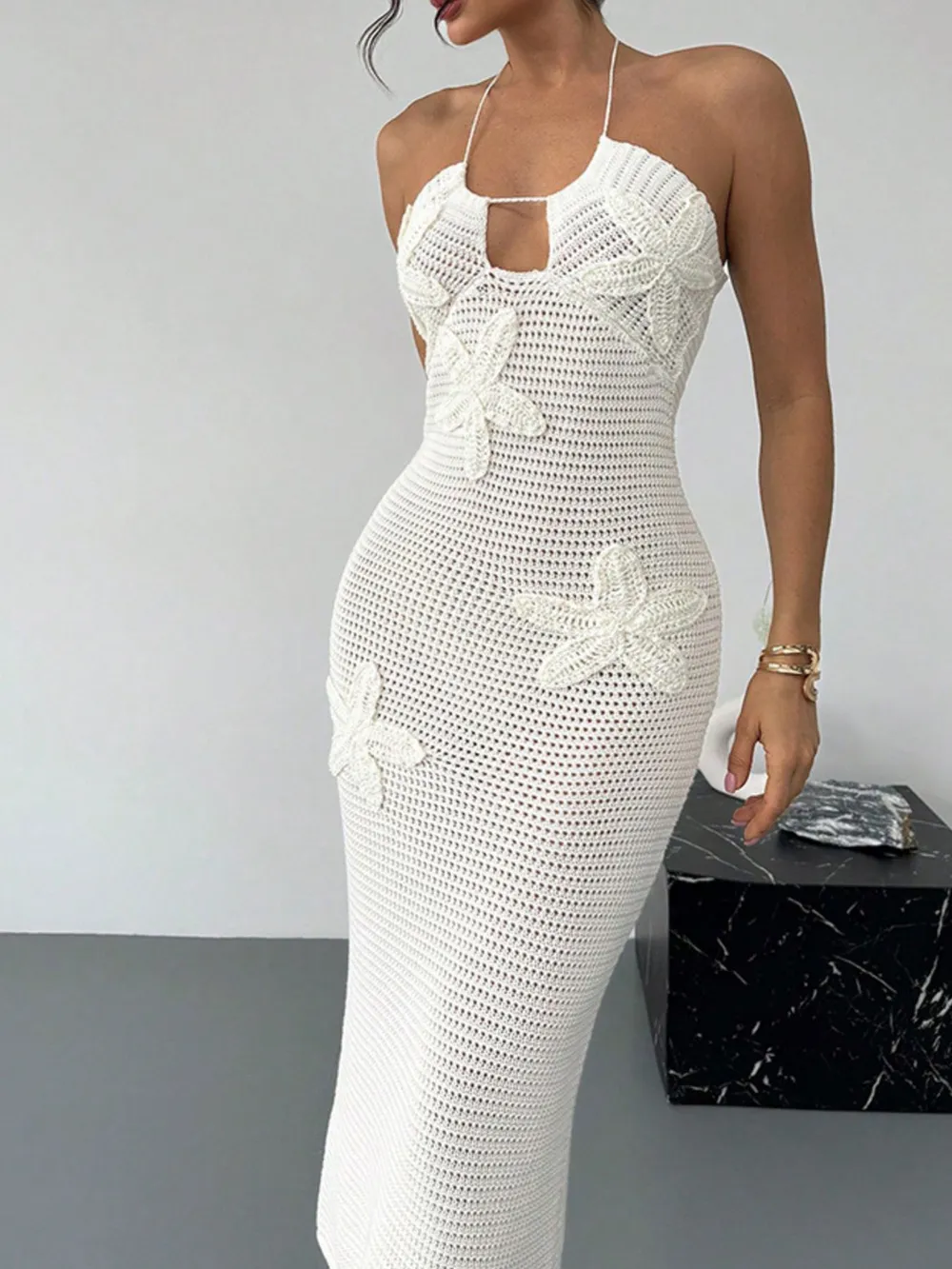 Crochet Backless Midi Knit Dress, image 2